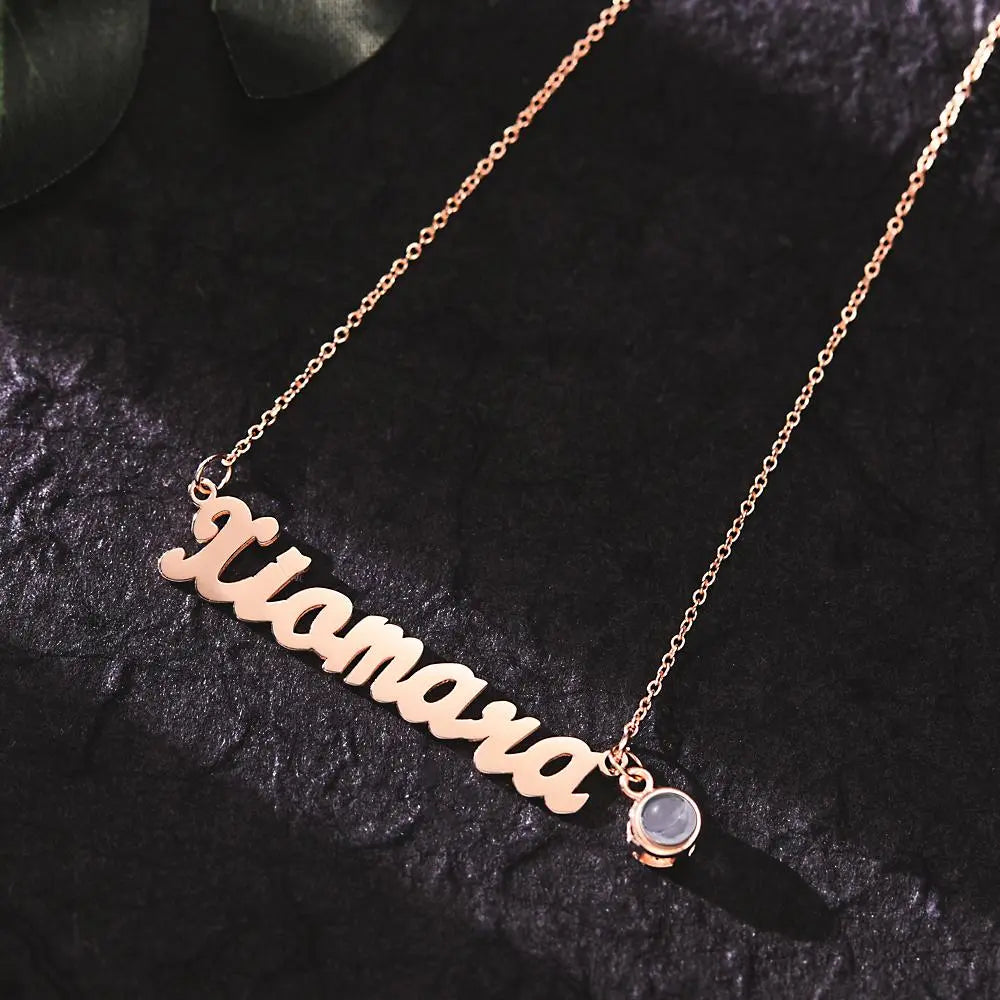 Engravable Name Necklace with Photo inside
