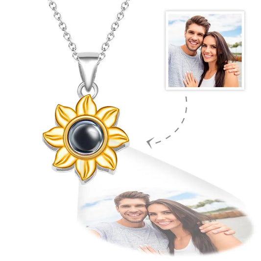 Personalized Sun Flower Photo Necklace