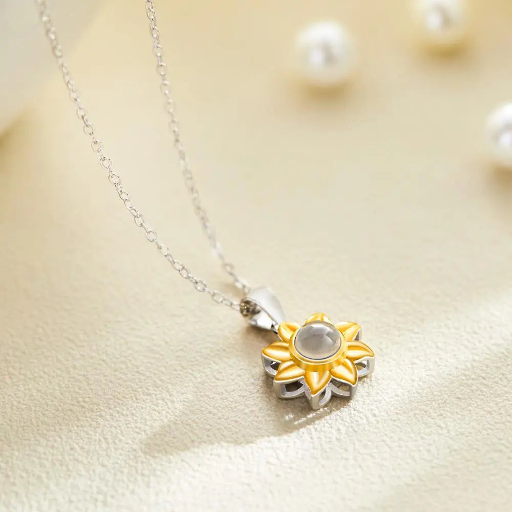 Personalized Sun Flower Photo Necklace