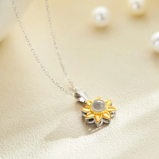 Personalized Sun Flower Photo Necklace