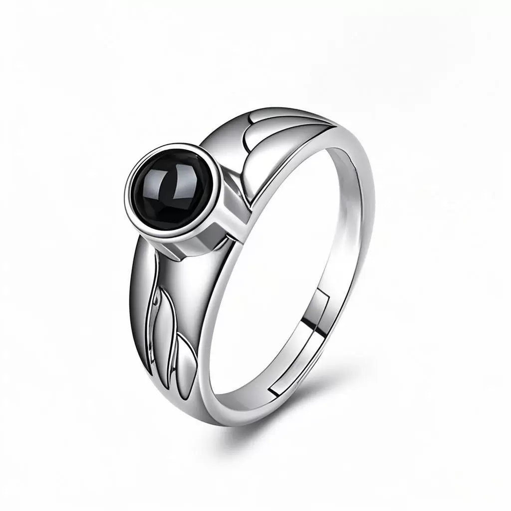 Personalized Photo Ring with Wings Pattern