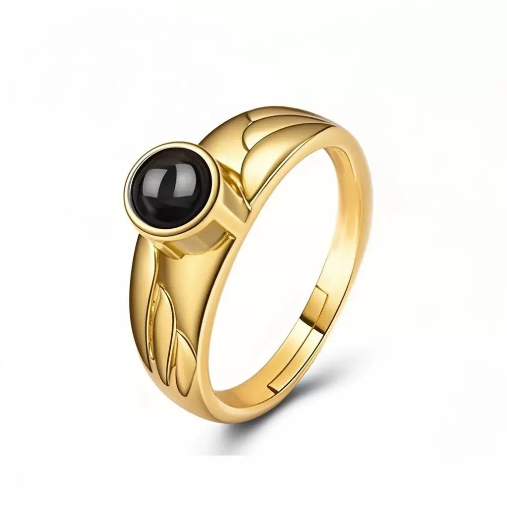 Personalized Photo Ring with Wings Pattern