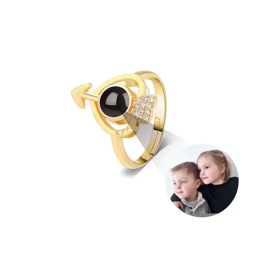 Personalized Photo Ring with Heart and Arrow Design
