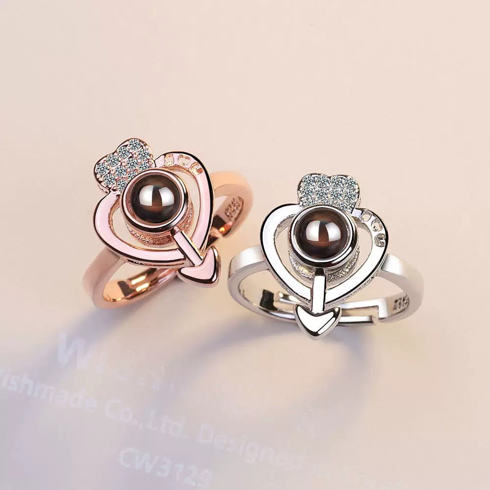 Personalized Photo Ring with Heart and Arrow Design