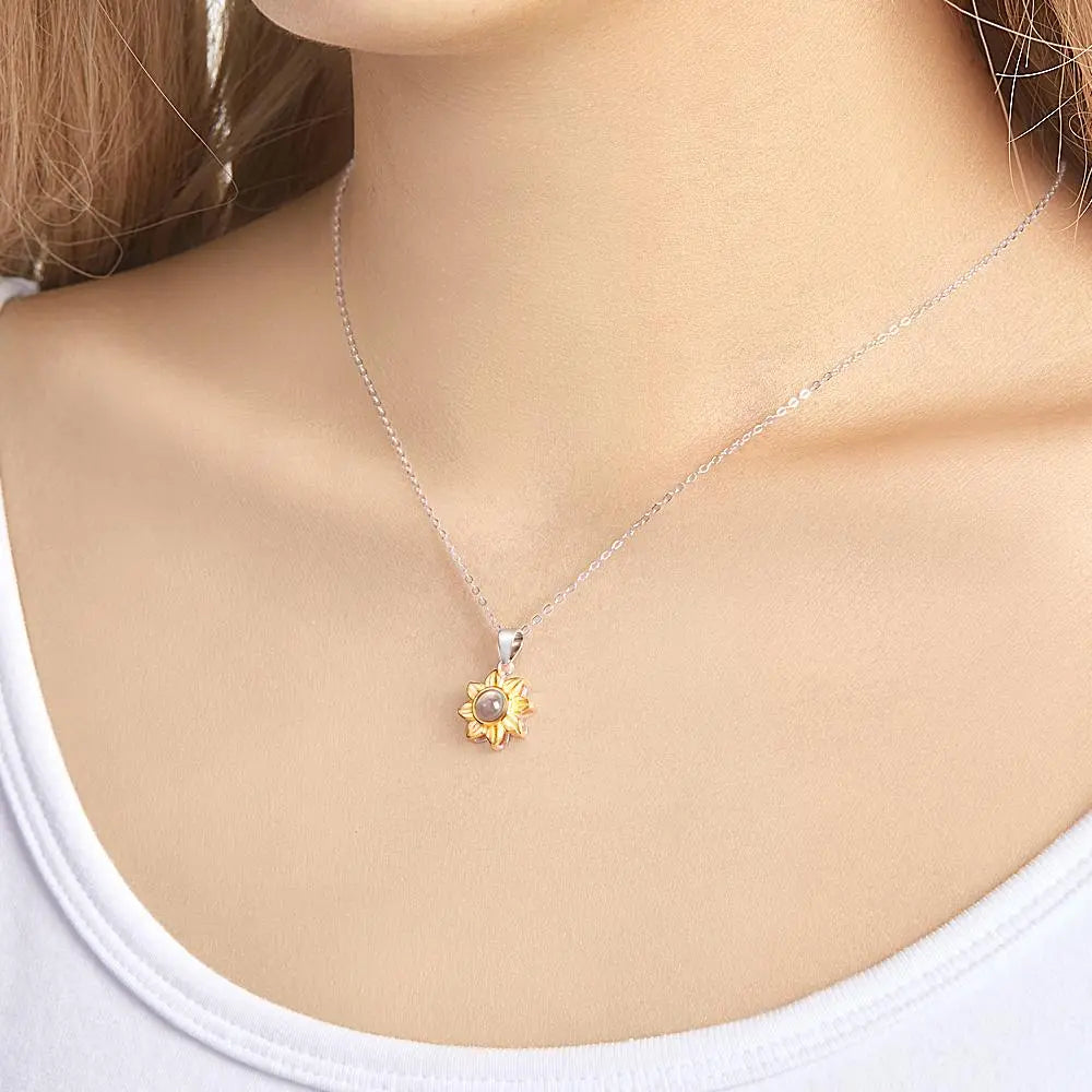 Personalized Sun Flower Photo Necklace