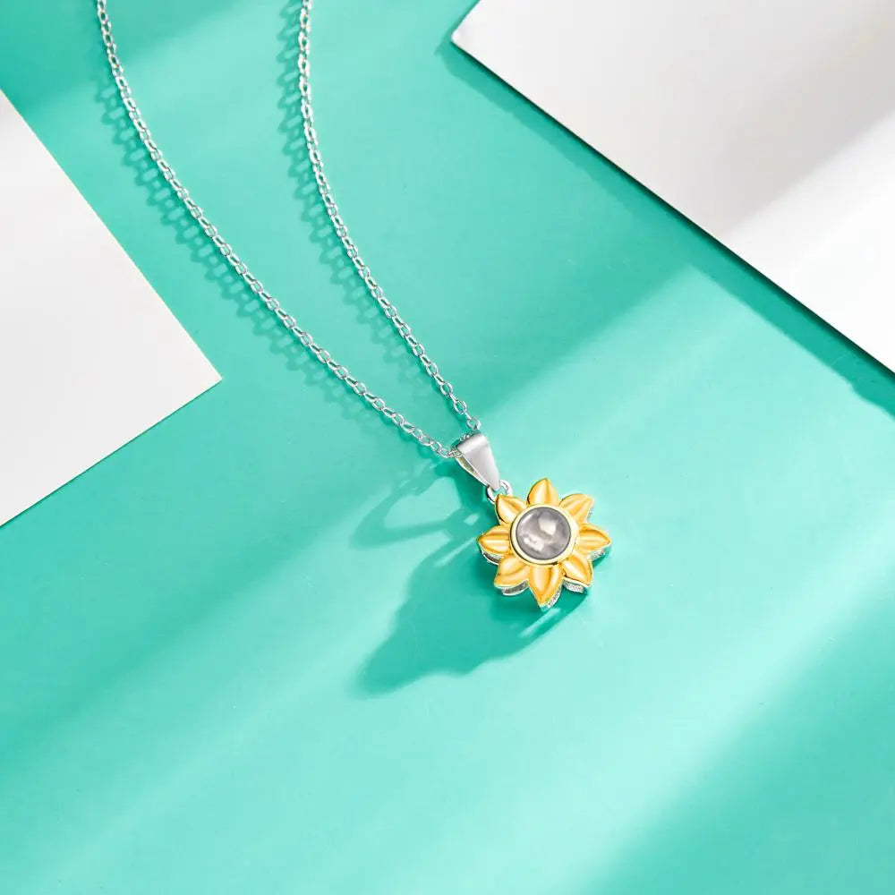 Personalized Sun Flower Photo Necklace