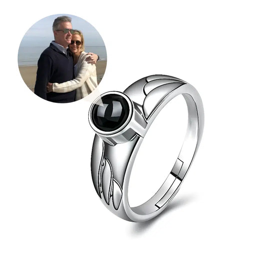 Personalized Photo Ring with Wings Pattern