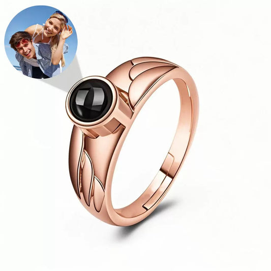 Personalized Photo Ring with Wings Pattern