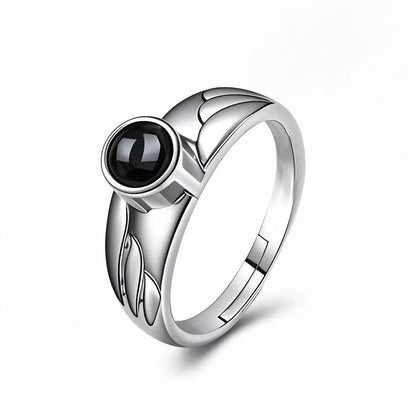 Personalized Photo Ring with Wings Pattern