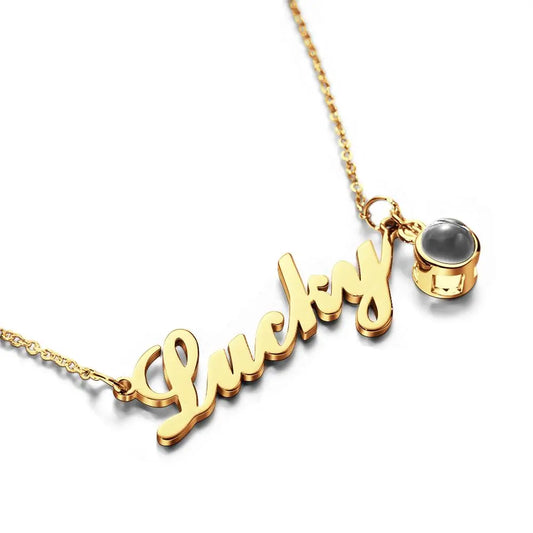 Engravable Name Necklace with Photo inside