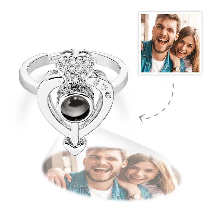 Personalized Photo Ring with Heart and Arrow Design