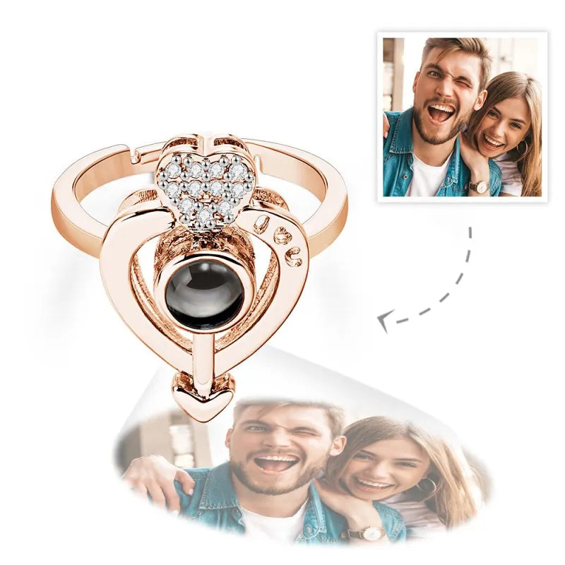 Personalized Photo Ring with Heart and Arrow Design