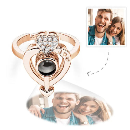 Personalized Photo Ring with Heart and Arrow Design